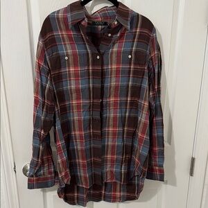 Ralph Lauren Women's Plaid Button-Down Shirt - Brown, Red, and Blue